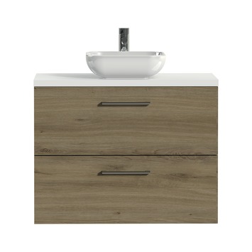 Tiger Badkamermeubel Studio 80 cm Chalet Eik met Keramische Waskom Hoogglans Wit en Ronde Grepen
