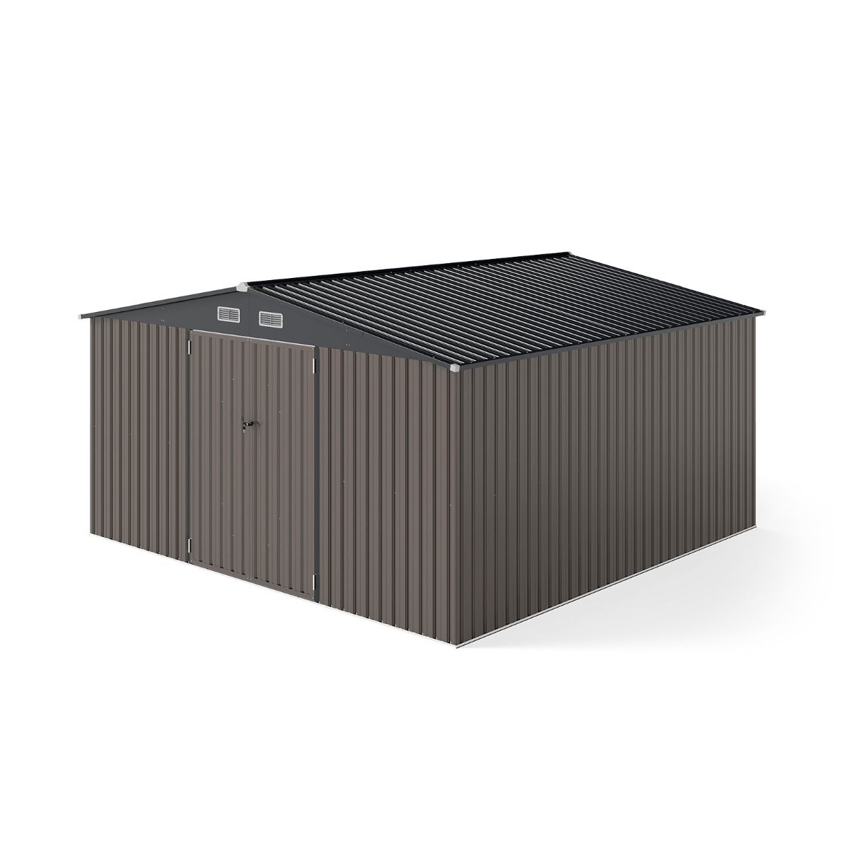 Abri de Stockage Extérieur Grand Hangar à Outils avec Design de Toit Incliné Portes Fermables avec Clés 4 Aérations 350x350x198cm Gris - Lidl-Manfred