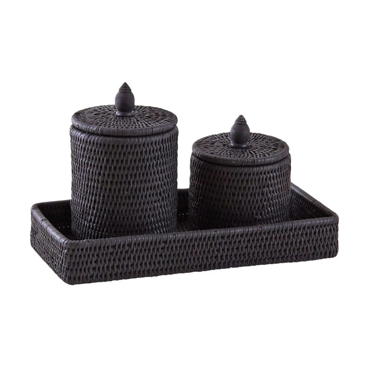 Aubry Gaspard Ensemble Rotin Laqué Noir