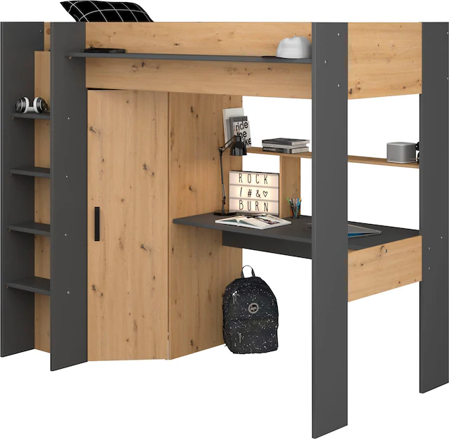 Parisot Hochbett »Heavy« ALL-IN-ONE, mit Kleiderschrank, Schreibtisch, Leiter, Stauraum