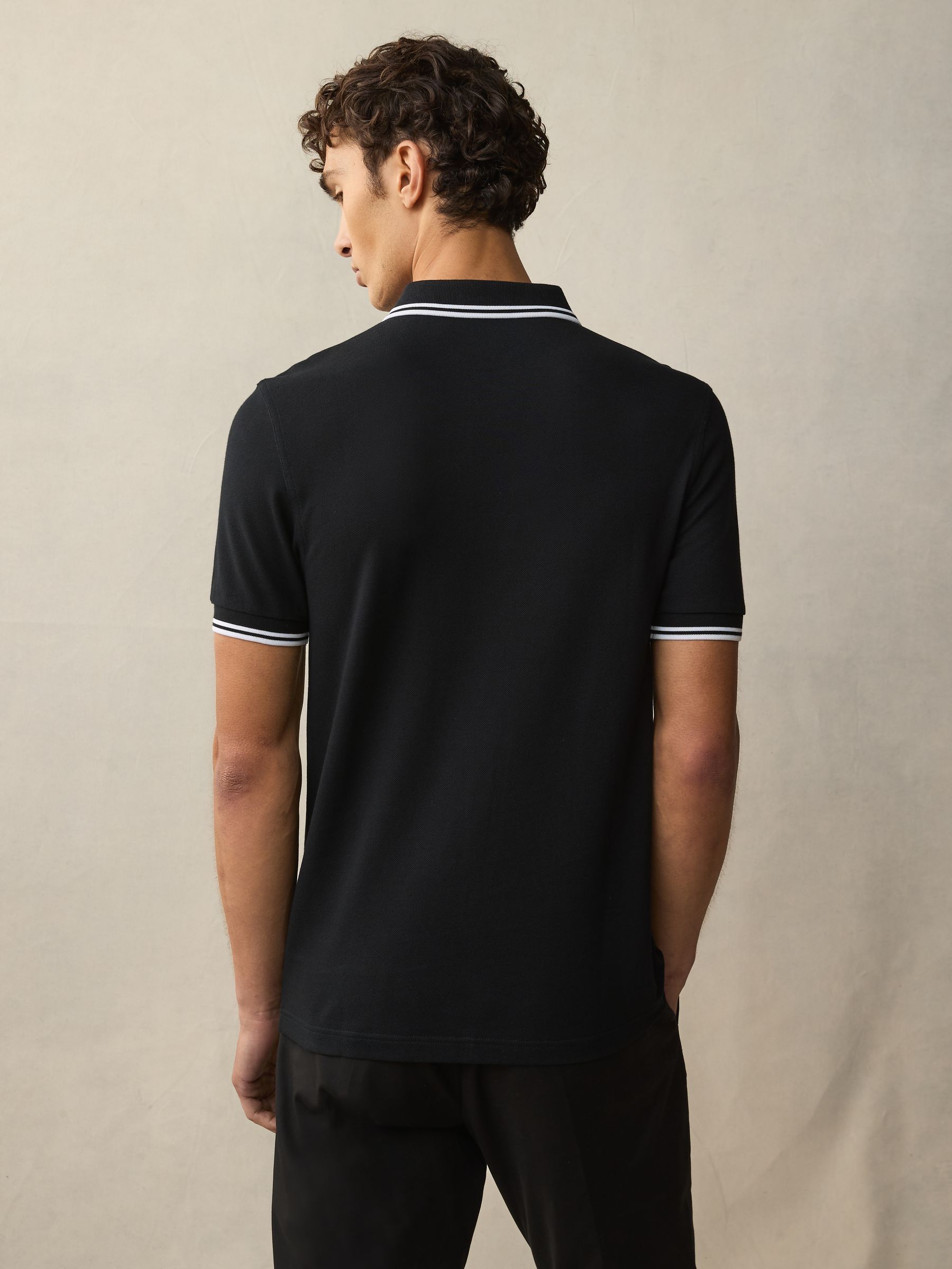 Zwart/wit - Fred Perry poloshirt met gestreepte rand