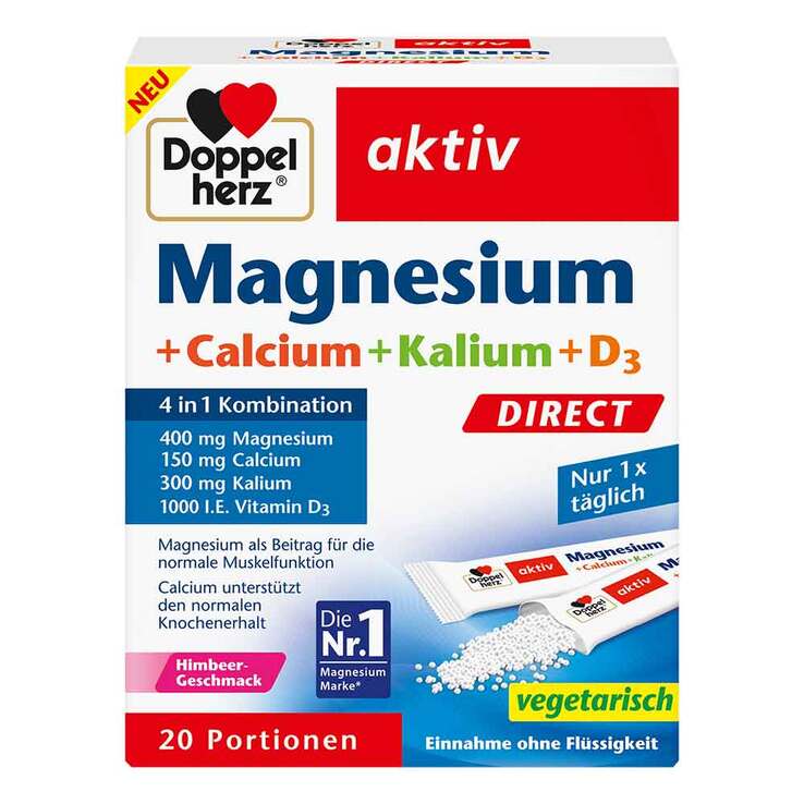 Doppelherz Magnesium + Calcium + Kalium + D3 Direct Pellets, 20 St