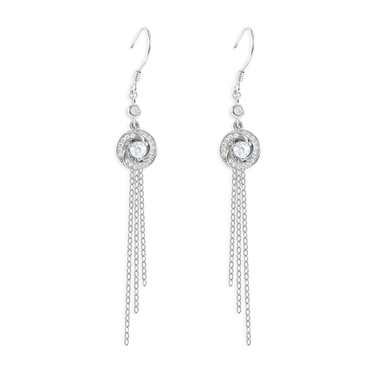 Boucles d'oreilles pendantes en argent 925 rhodié avec oxydes de zirconium
