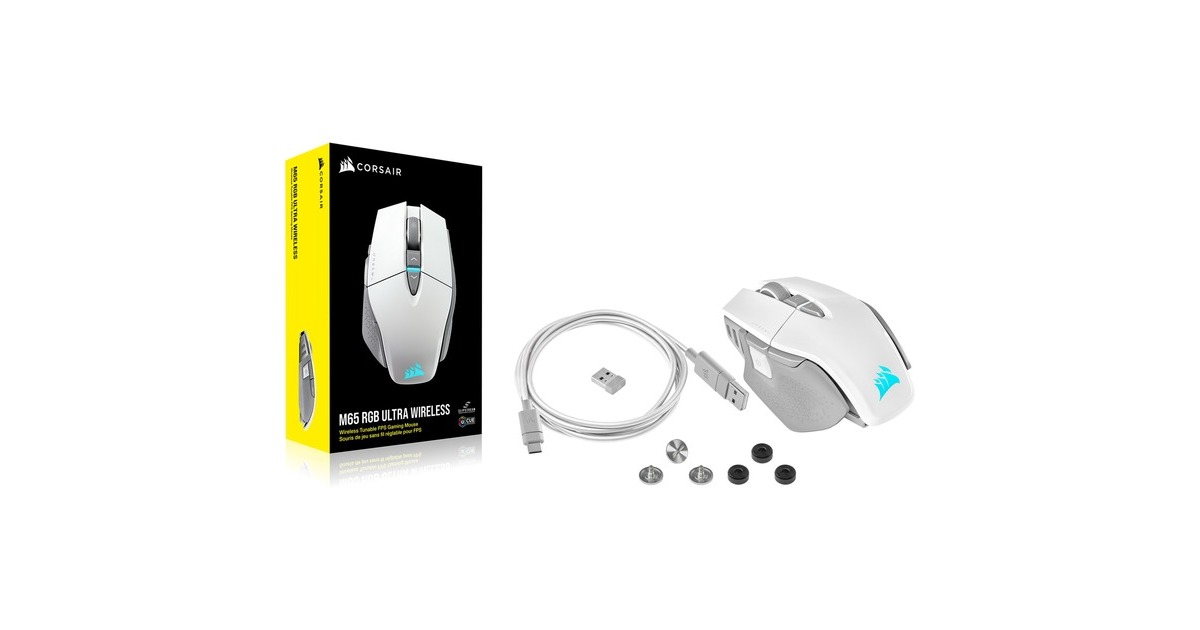 CorsairM65 RGB ULTRA WIRELESS gaming muis  (Wit/lichtgrijs, 26,000 DPI, USB | 2,4 GHz | Bluetooth)
