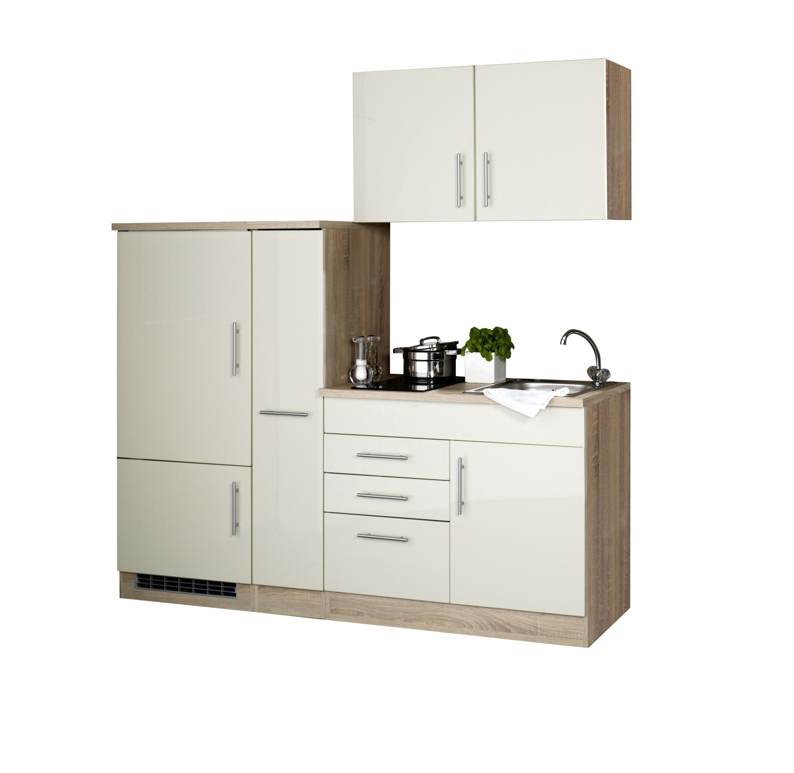Single-Küche TORONTO - cremeHochglanz - mit E-Geräten - 190 cm