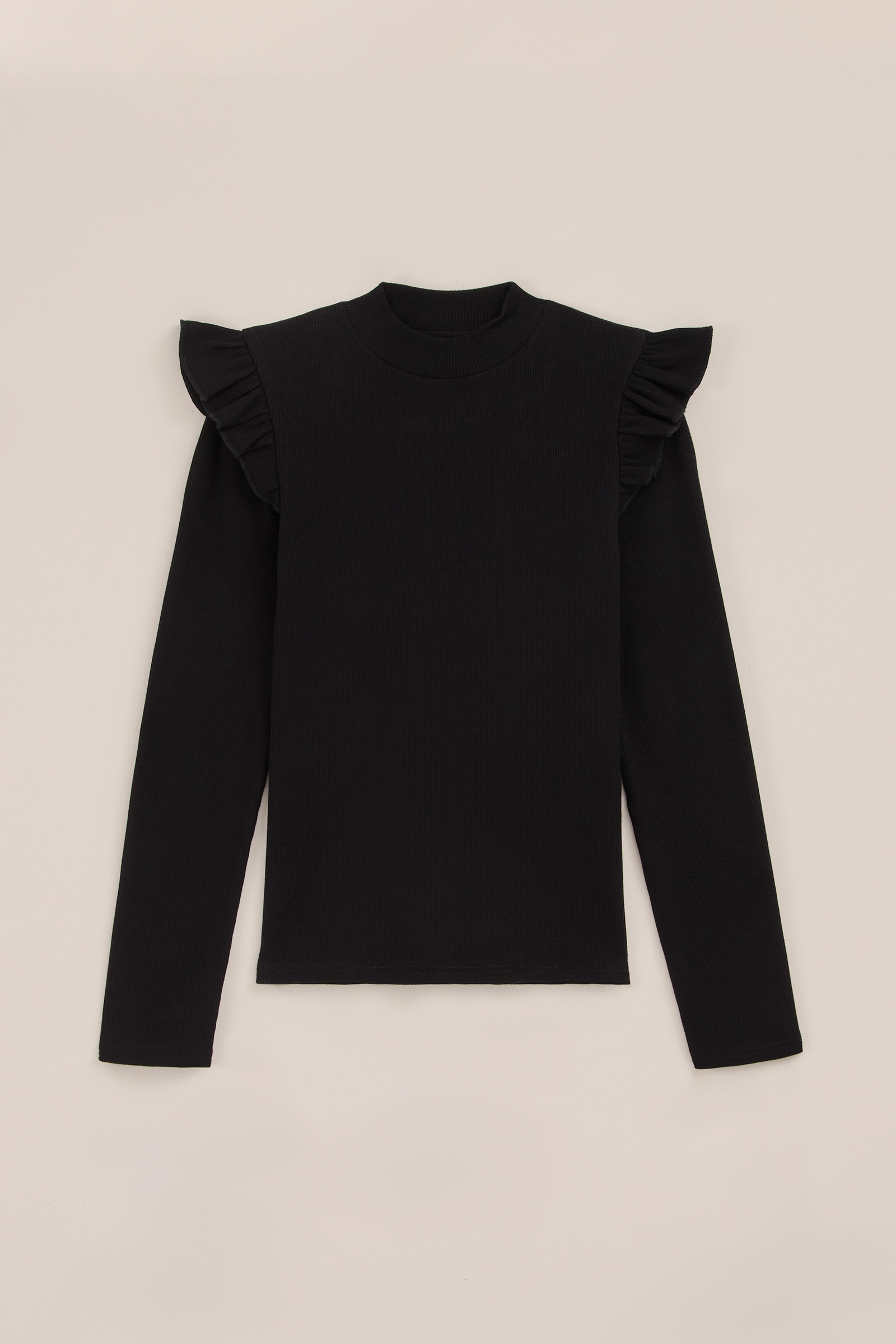 Meisjes geribd T-shirt met ruches WE Fashion Zwart