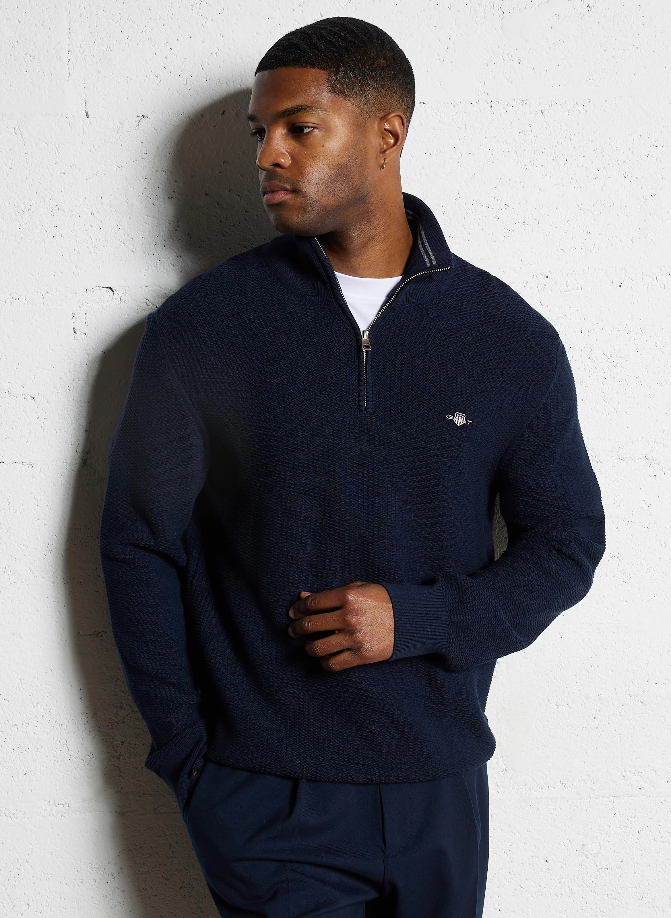 Pull col montant en coton | Bleu