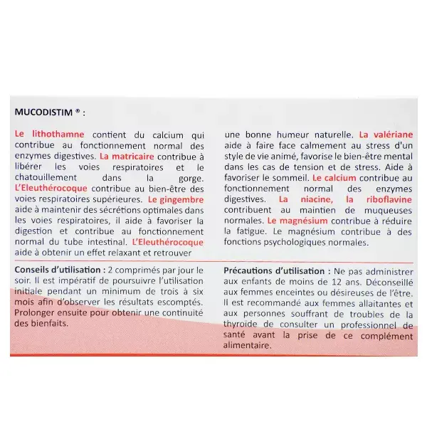 Audistim Pharma Mucodistim Mucosités Sécrétions 60 comprimés