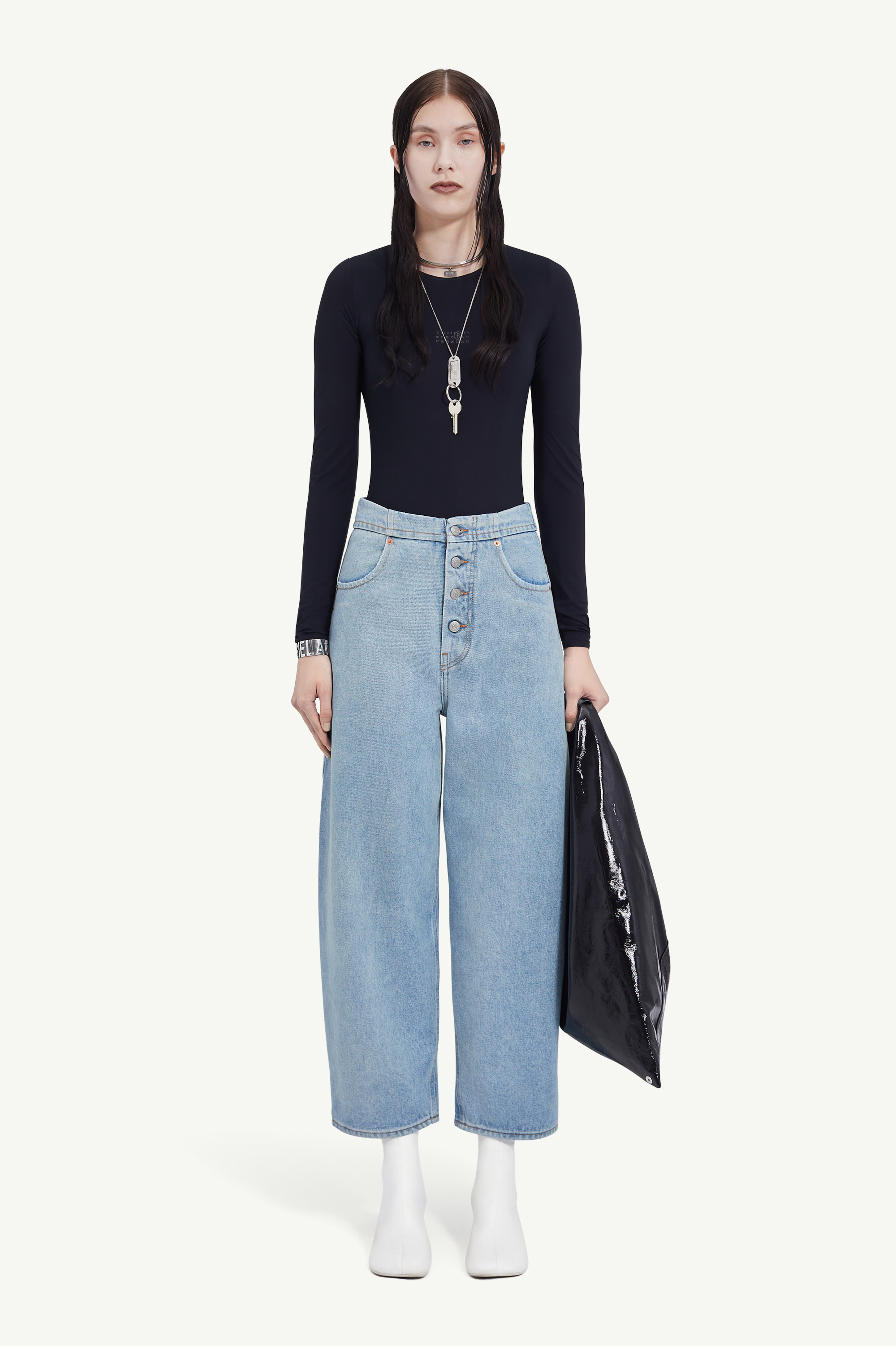 Jean cropped taille mi-haute pour femme