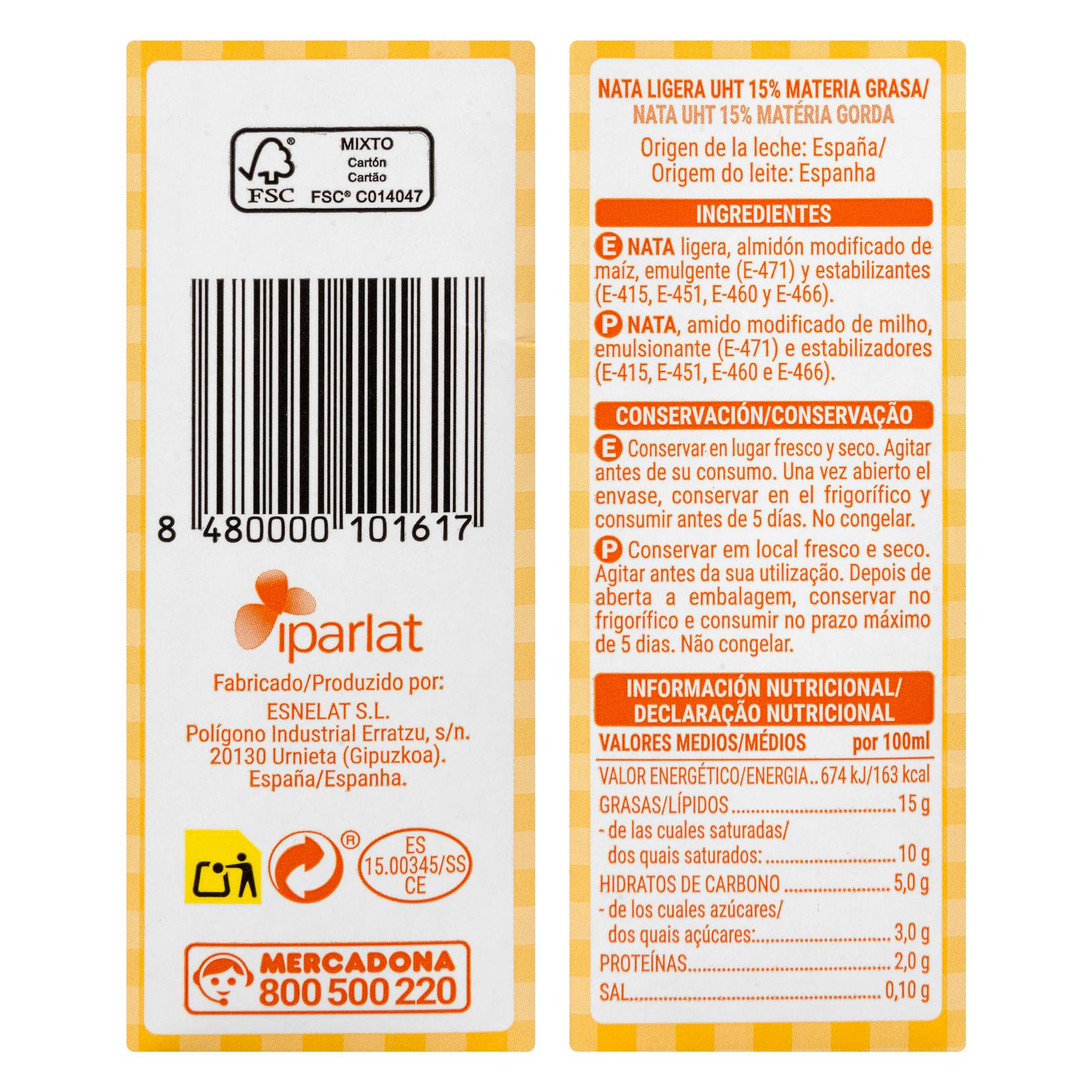 Crème de cuisson légère Hacendado