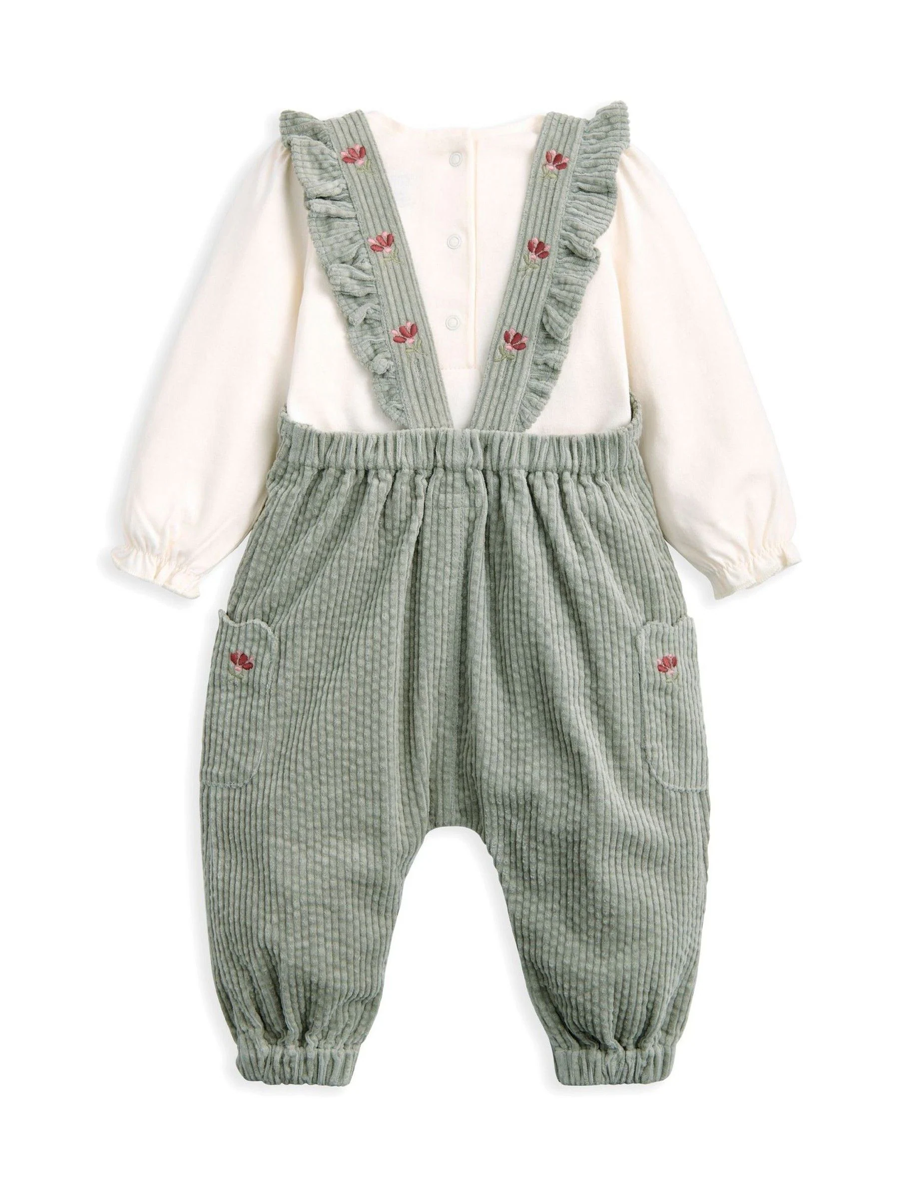 Mamas & Papas Embroidered Cord Dungarees and Bodysuit Set
