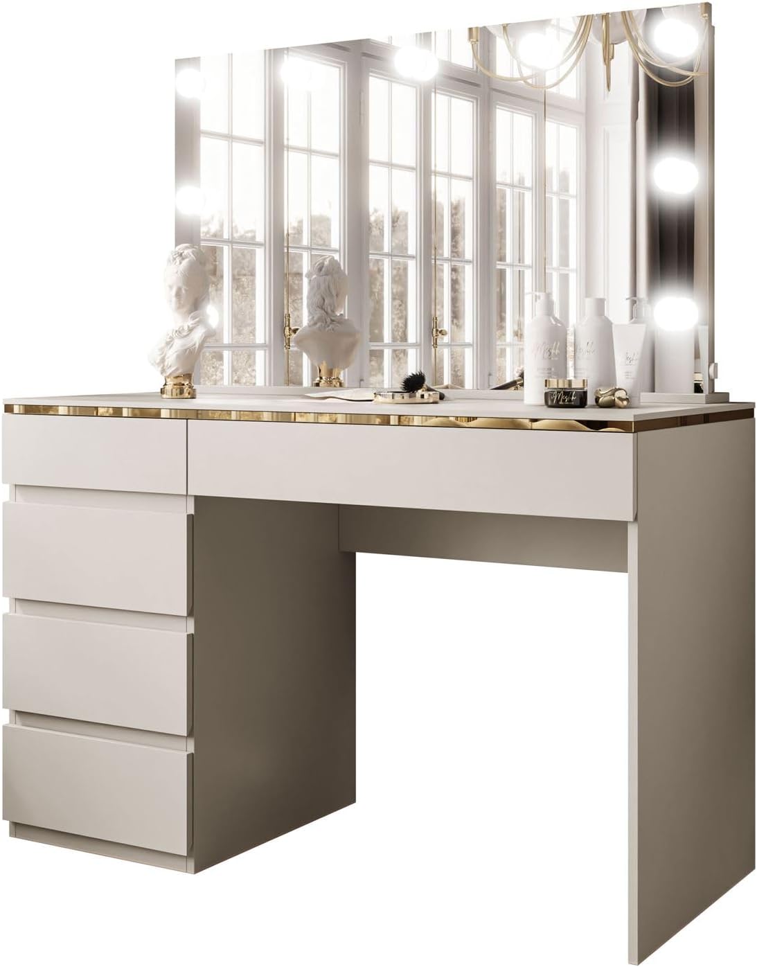 Lookway Schminktisch Aurora II Elite Kaschmir Matt, LED-Spiegel, Schubladen, Luxuriöses Design