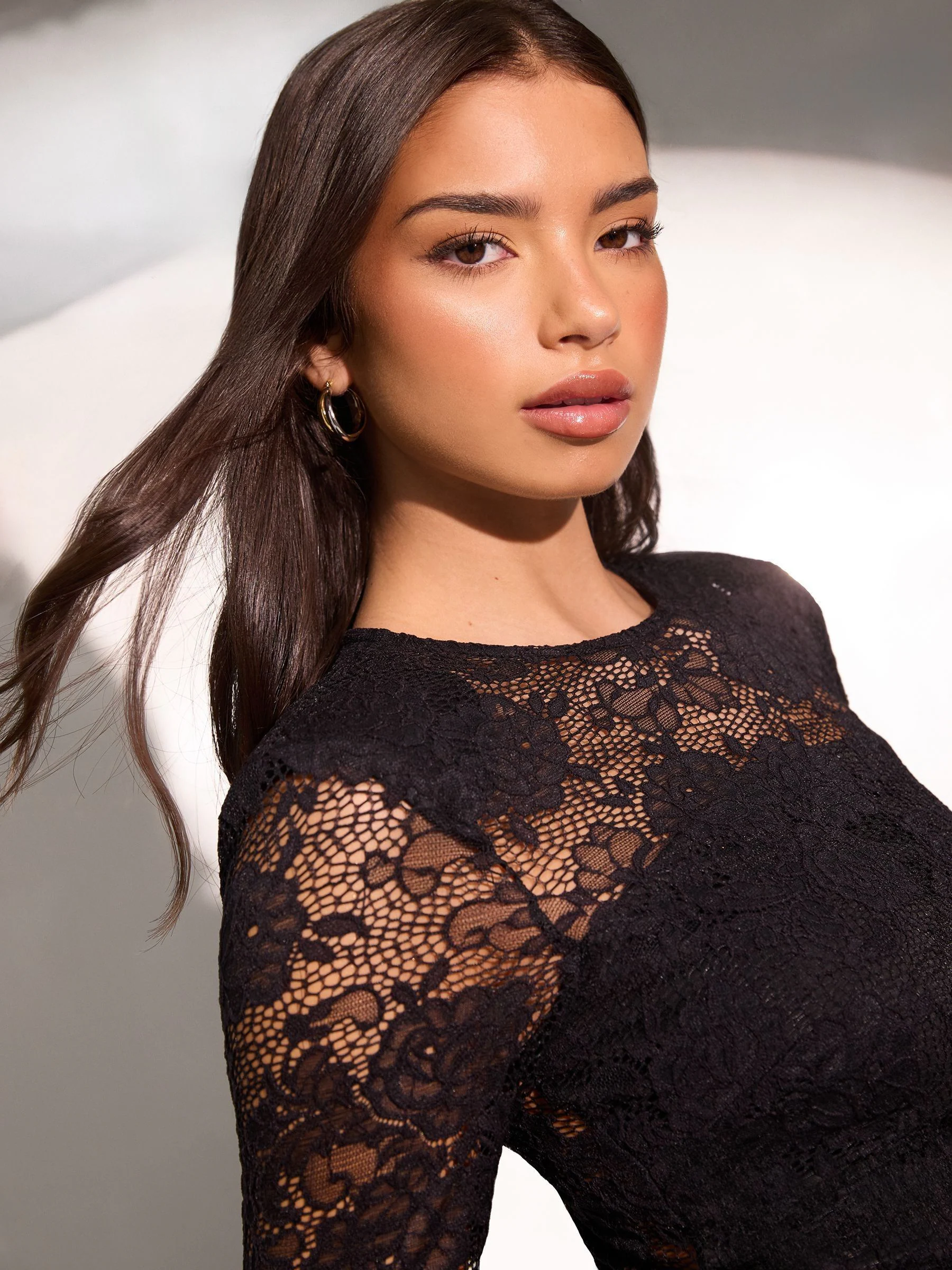 Lipsy Lace Chiffon Drape Mini Dress