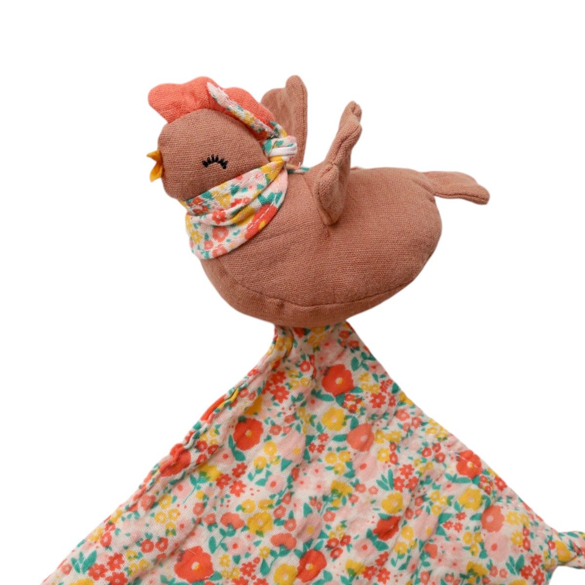 Doudou plat fleuri et poule - La petite poule rousse Jolie saison