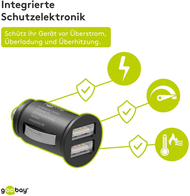 (15.5W) Dual USB A Auto KFZ Ladegerät Schnellladegerät für Zigarettenanzünder (58912) - Schwarz