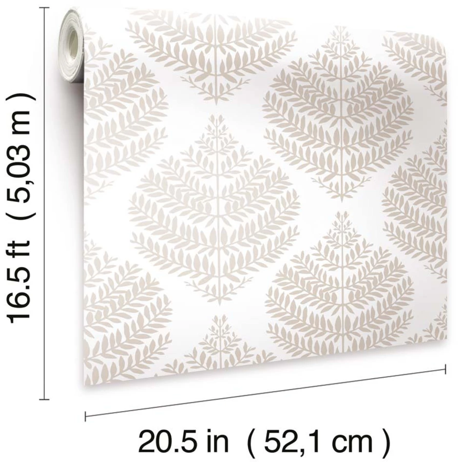 Room Mates PEEL & STICK Wallpaper - Hygge Farn Damast Taupe Mehrfarbig