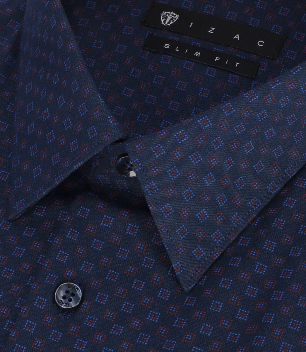 Chemise imprimée micro motifs marine et rouge PAMPA