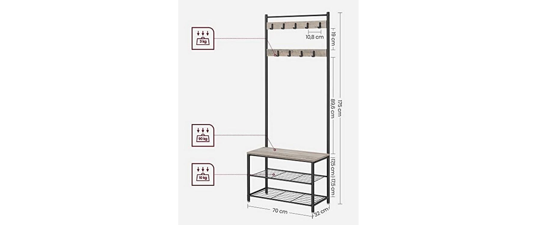 Garderobe 70 x 175 x 32 cm, Braun/SchwarzKleiderständer