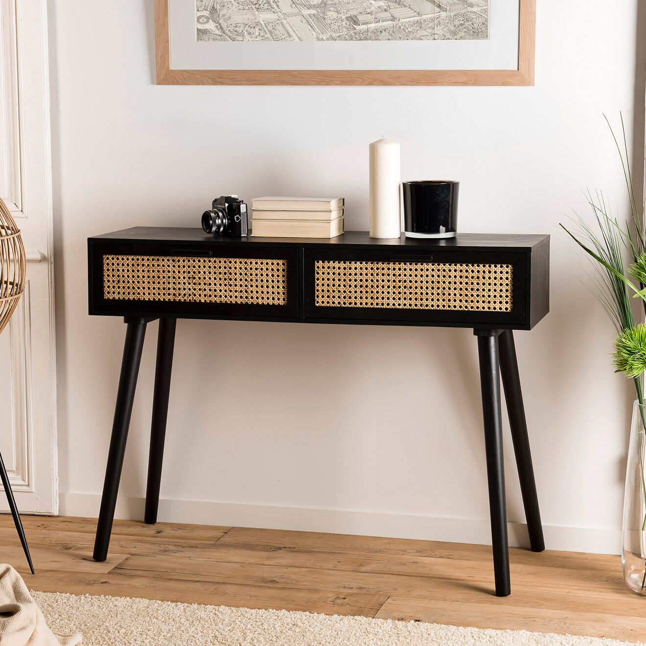 Macabane Console Angelo 2 Tiroirs Bois/noir - 110x33x81.5 cm