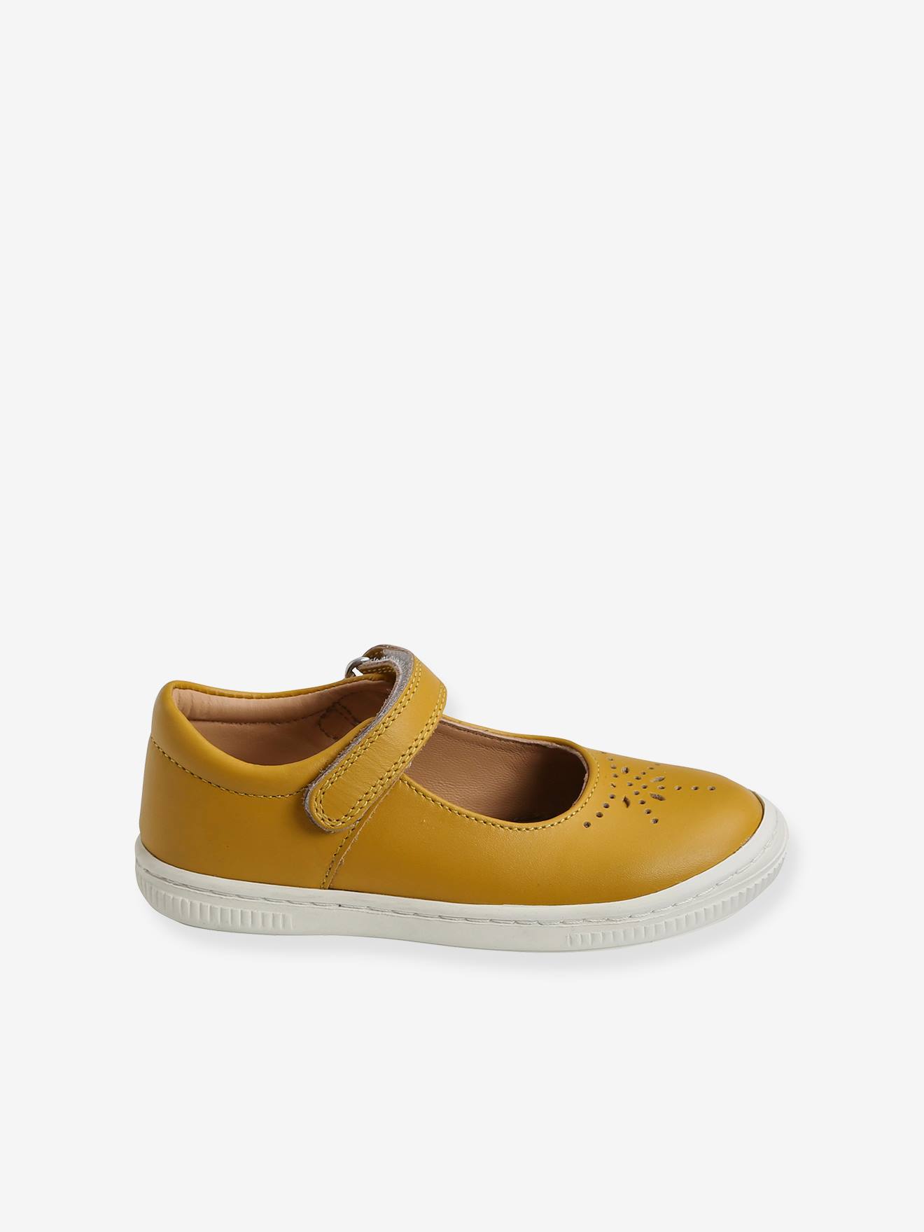 Sapatinhos de couro estilo bebê para meninas, especialmente para quem está começando a viver sozinha, amarelo médio, liso.