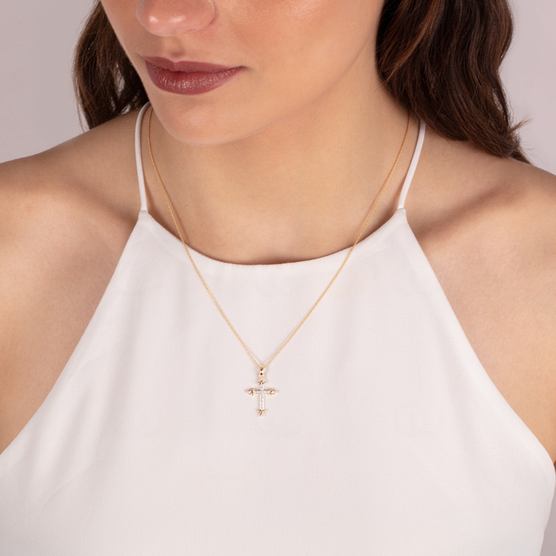 Anhänger 750/18 K Gelbgold Kreuz mit Diamanten 0.048 ct H/si