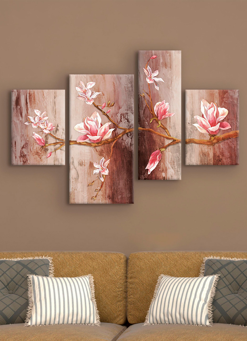Bilder-Set, 4-teilig, Zweig mit Magnolienblüten