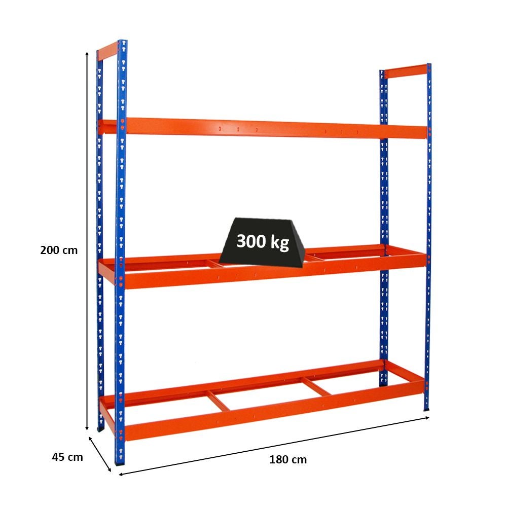 PROREGAL Tiger XL Bandenrek (H x B x D) 200 x 180 x 45 cm, tot 21 banden op 3 niveaus, Blauw/Oranje