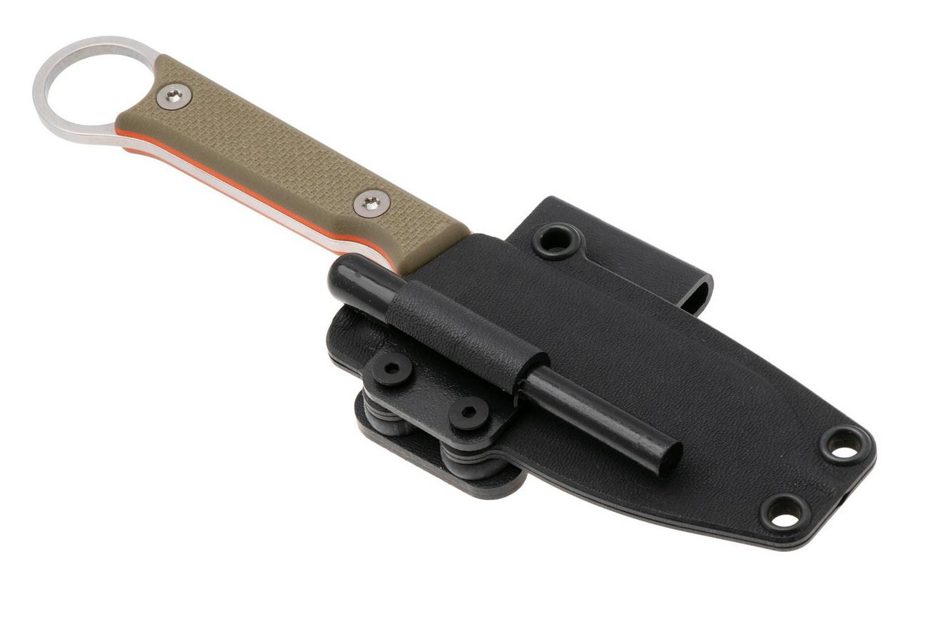White River Firecraft 3.5 Pro, Stonewashed Magnacut, Green G10, survivalmes, Kydex schede met firesteel