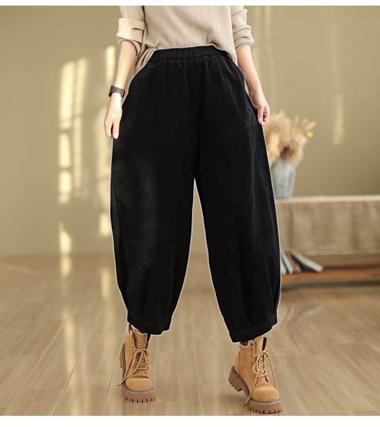 ZIMO - Elastische tailleband met effen corduroy cropped harembroek