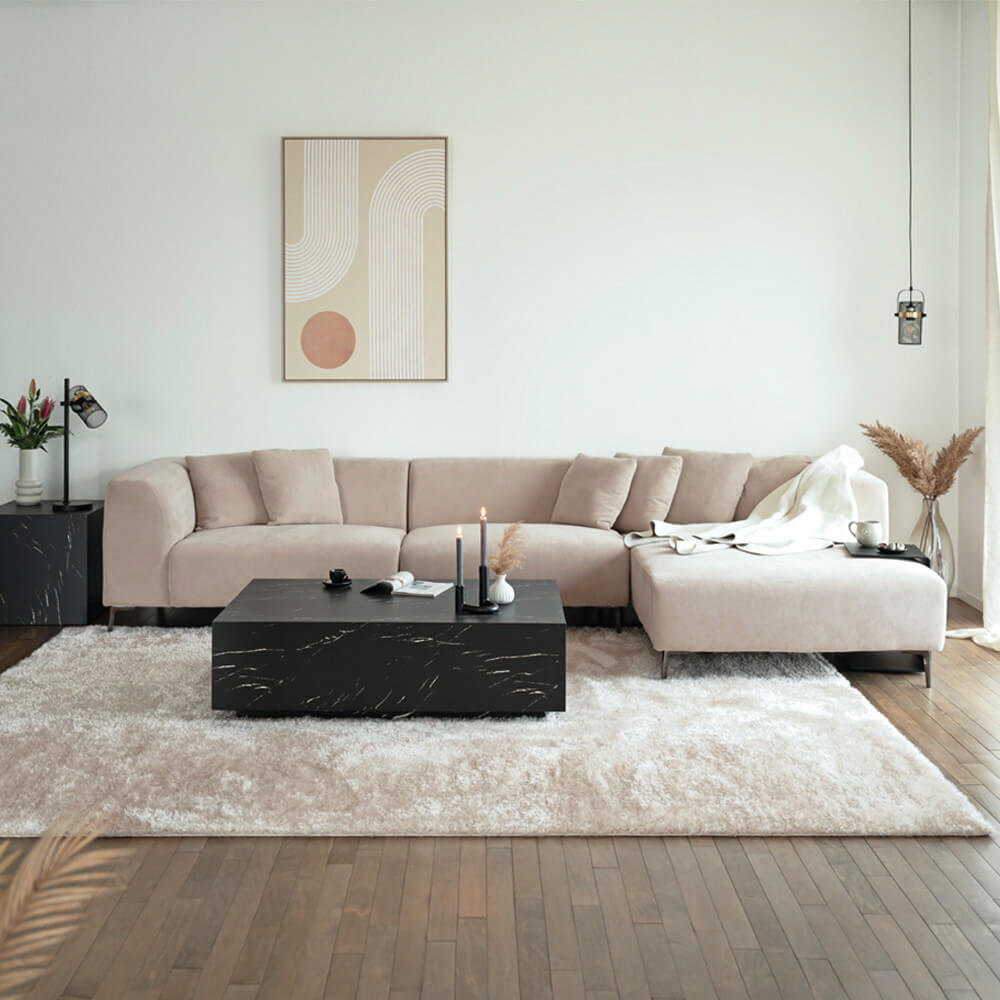 HOME DELUXE Hoekbank met Chaise Longue Rechts - Webstof - Beige