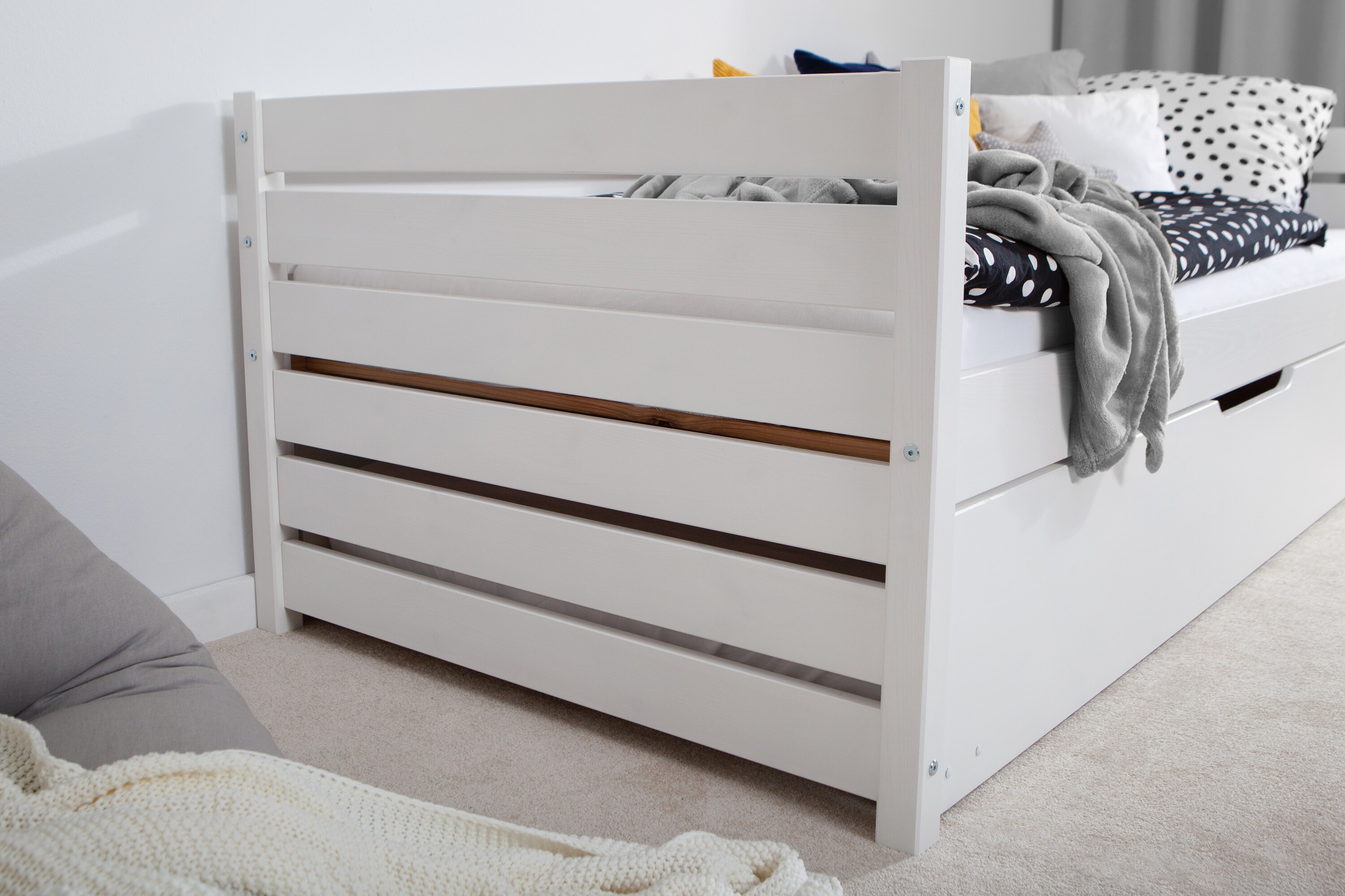 TiCAA Sofabett Naomi inkl. Ausziehbett, 120x200, Weiß