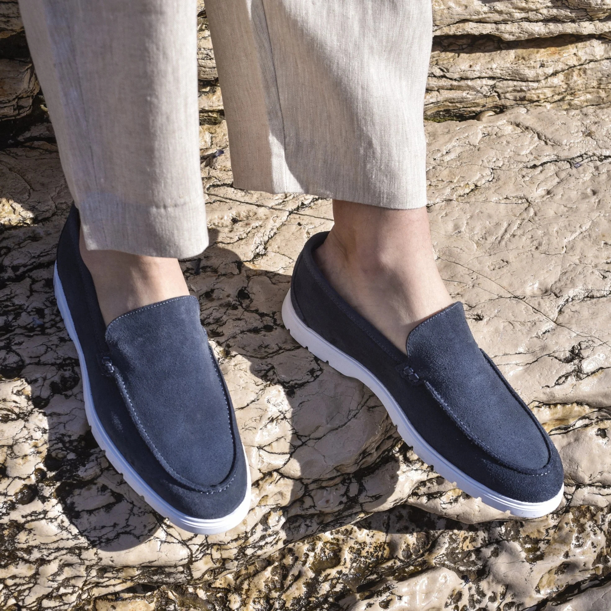 Moguy-Mocassin en veau velours bleu