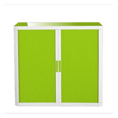 Armoire basse à rideaux EASY OFFICE - 110 x 104 x 41,5 cm - Corps blanc - Rideaux et poignée vert