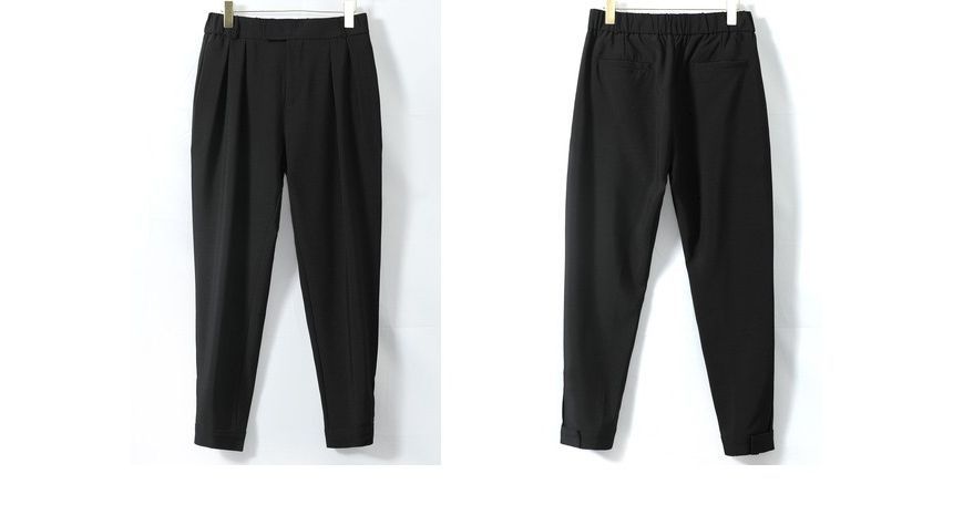 Sinlarity - Mid Rise Plain Cropped Tapered Dress Pants