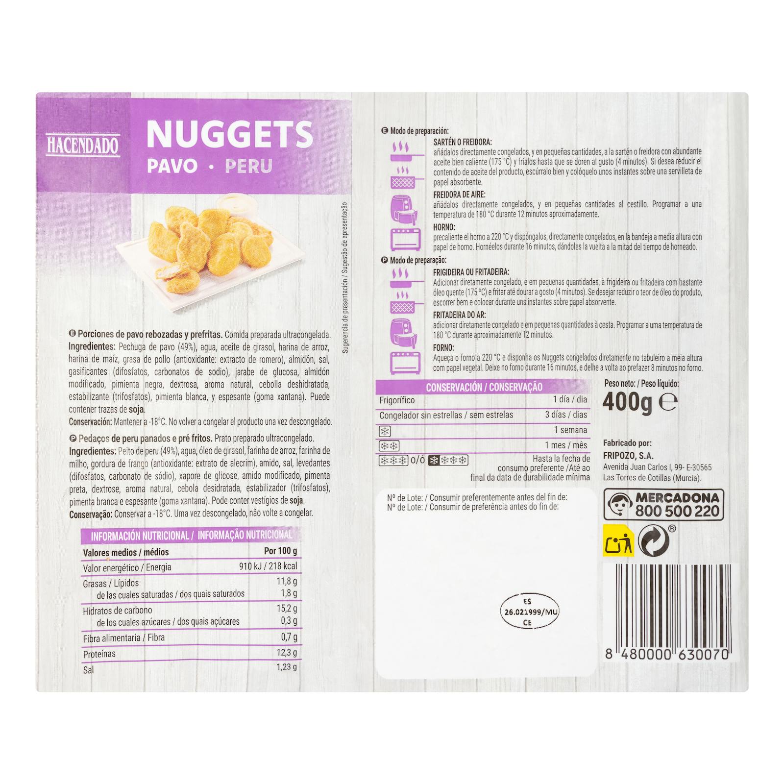 Nuggets de dinde surgelés Hacendado