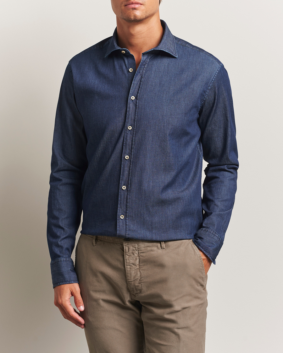 Stenströms Regular Fit Garment Washed Shirt Dark Denim