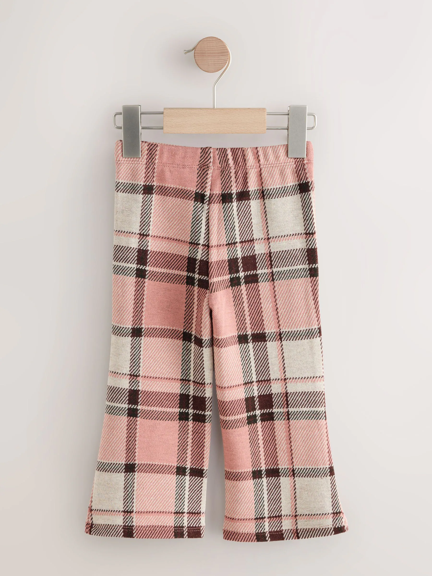 Vaalroze geruit - Geribbelde flare legging (3 mnd-7 jr)