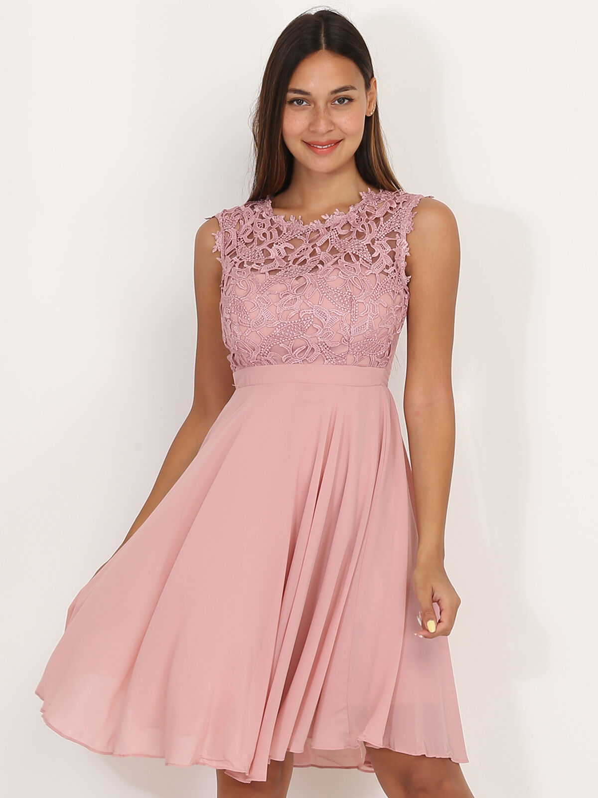 Robe avec dentelle- Vieux rose