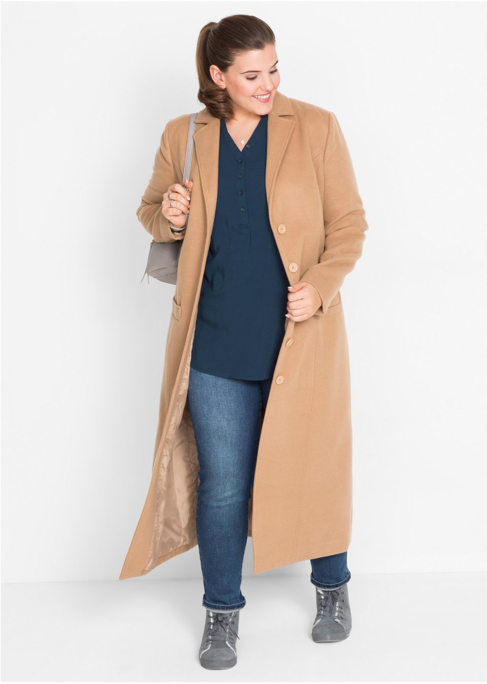 Blouse-tunique en viscose, col V et manches longues