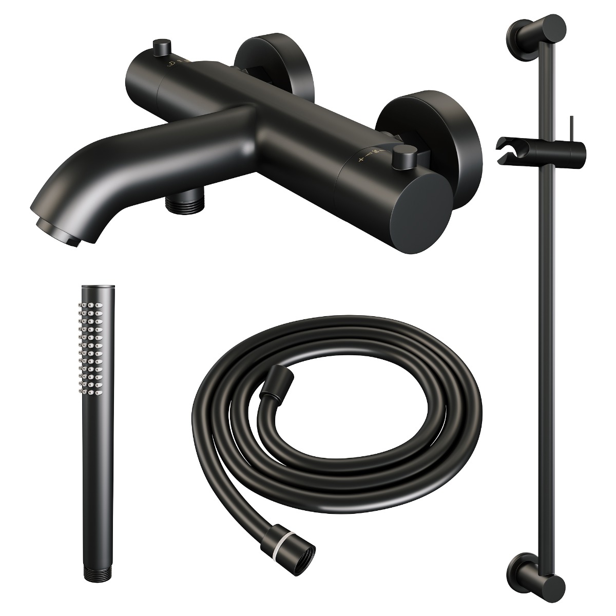 Brauer Black Edition thermostatische badkraan met glijstang en staafhanddouche mat zwart