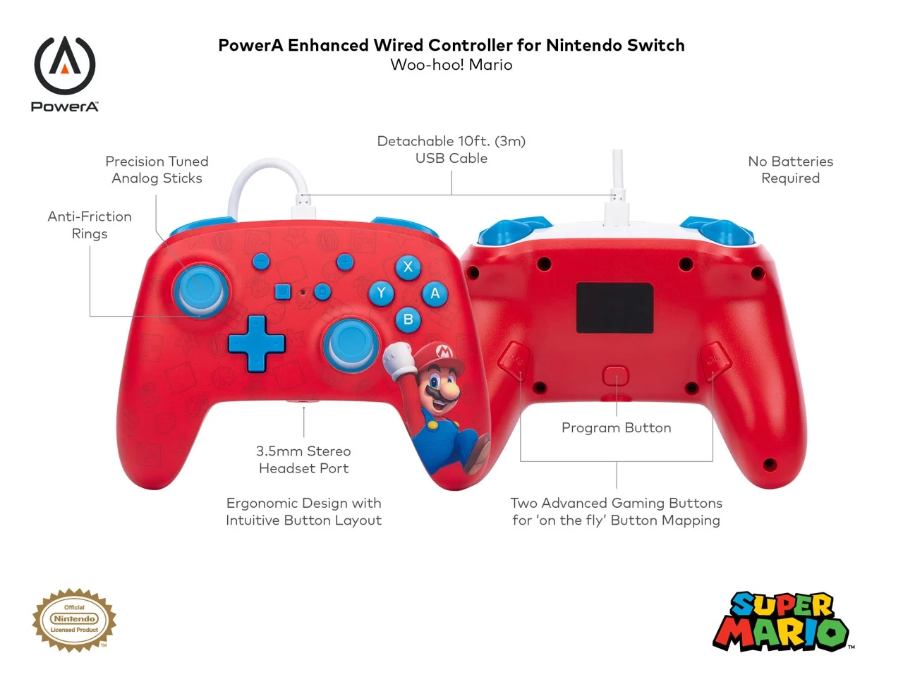 PowerA NSW ENH Wired Controller - WOO HOO MARIO /Nintendo Switch