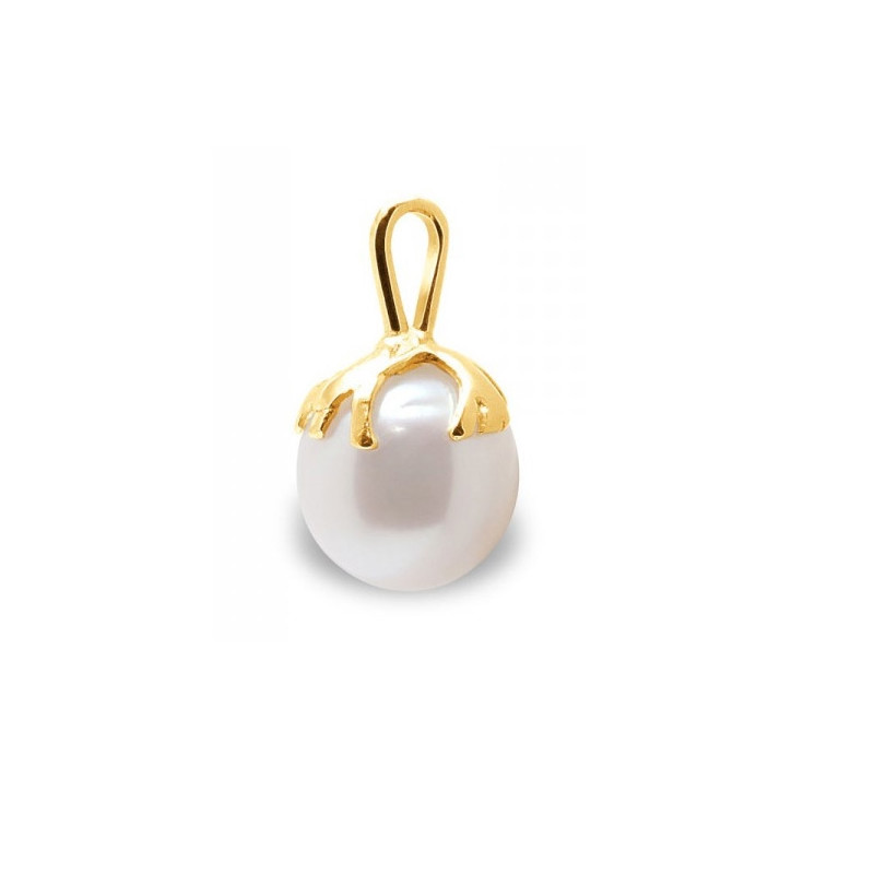 Pendentif Perle de Culture d'eau douce Blanche et Or Jaune 375/1000