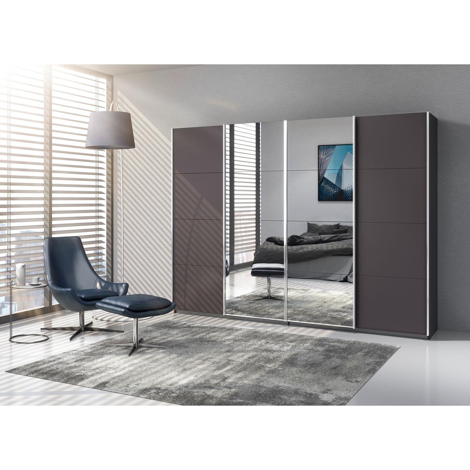 Schwebetürenschrank - grau metallic - 2 Spiegeltüren - 271x211 cm