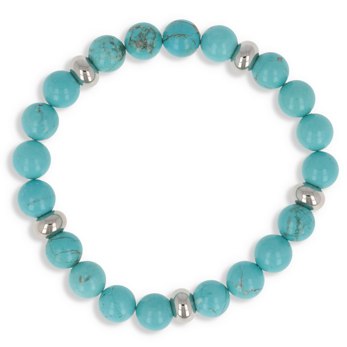Bracelet élastique 60MM en pierre naturelle de Turquoise et séparation en acier