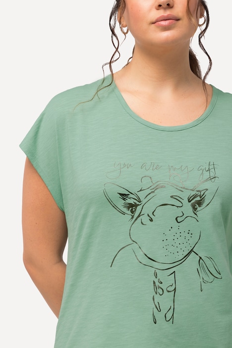 T-Shirt, Metallic-Tiermotiv, Oversized, Rundhals, Halbarm