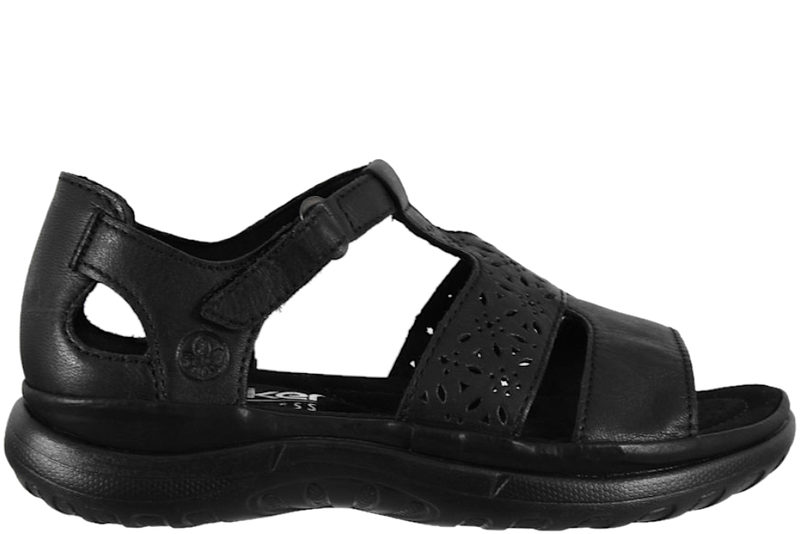 RIEKER SANDAL I SORT GLAT SKIND