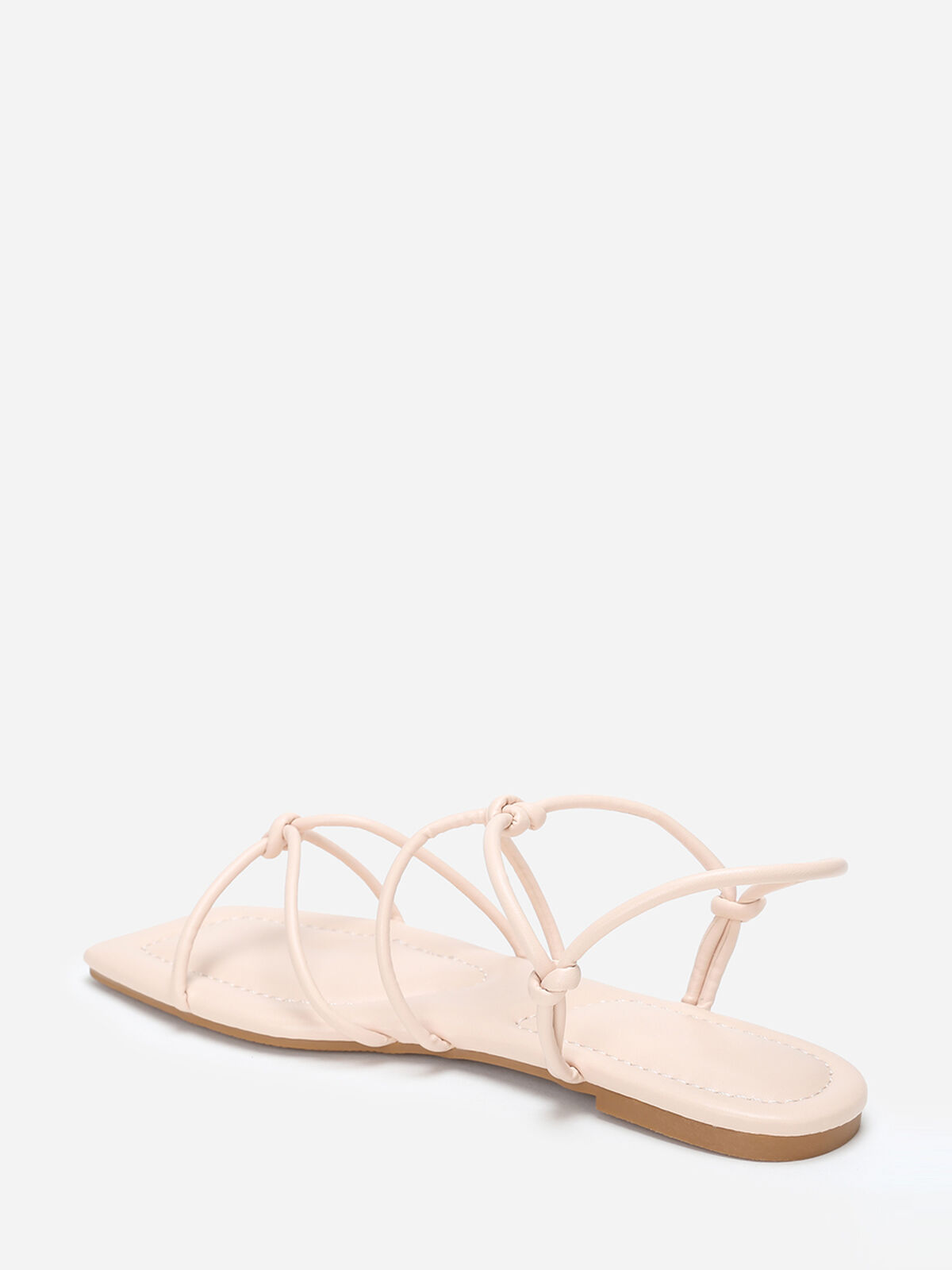 Sandales carrées à fines brides nouées- Beige