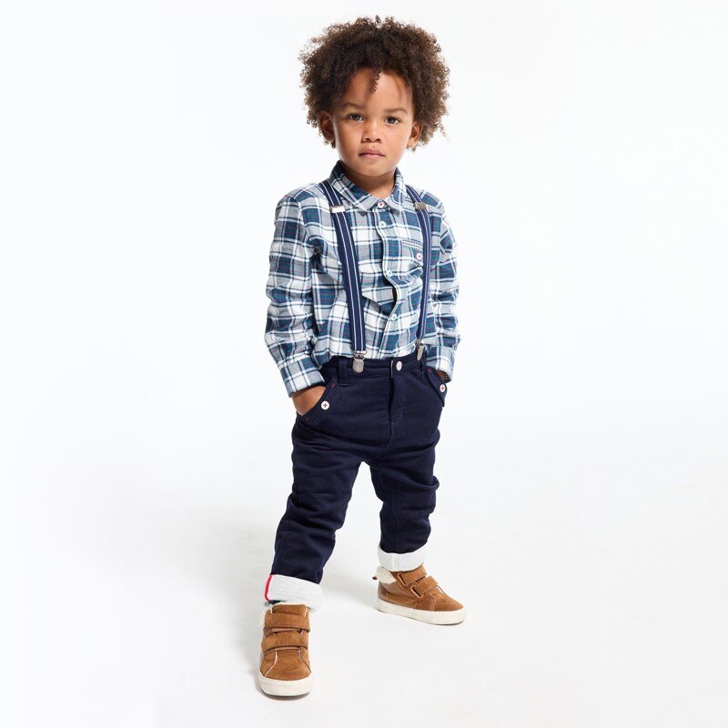 Pantalon velours fantaisie à revers bleu bébé garçon Bleu