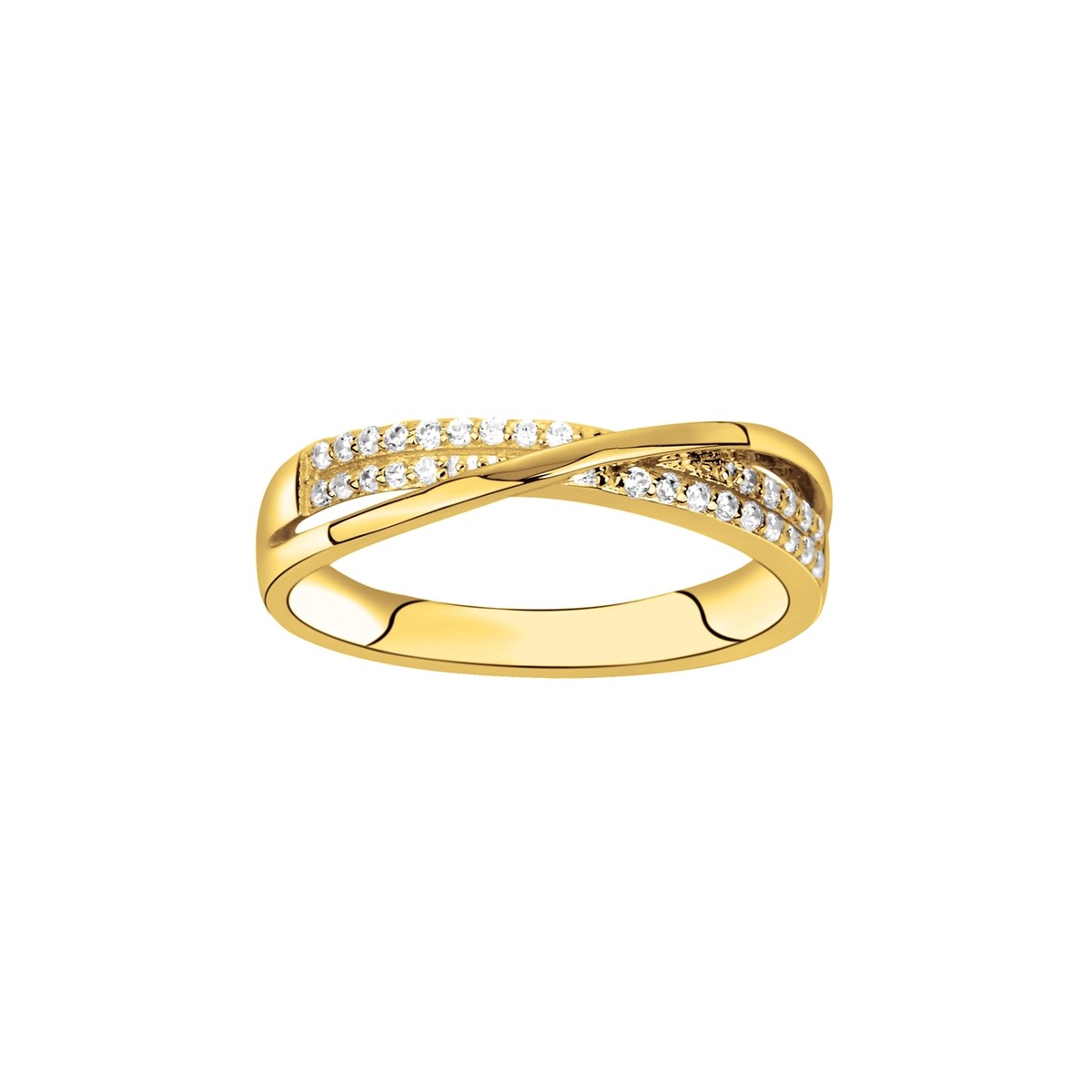 Bague croisée en Plaqué Or avec oxyde de zirconium blanc