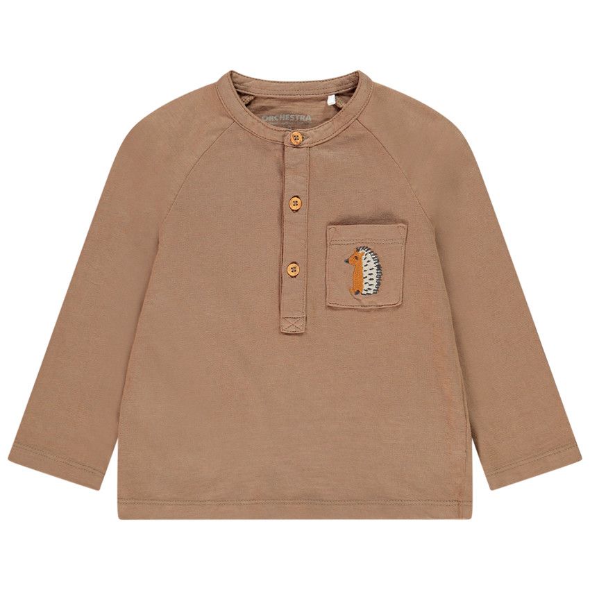 T-shirt manches longues broderie hérisson pour bébé garçon - Marron